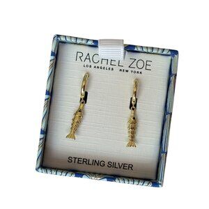 NIB Rachel Zoe Gold Over 925 Sterling Silver Black Eye Sardine Dangle Earrings